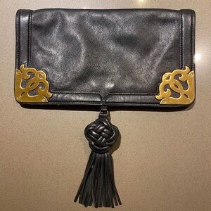 🔥SHANGHAI TANG. Super Hi-End Designer Black Leather Clutch w/ Gold accents 🔥